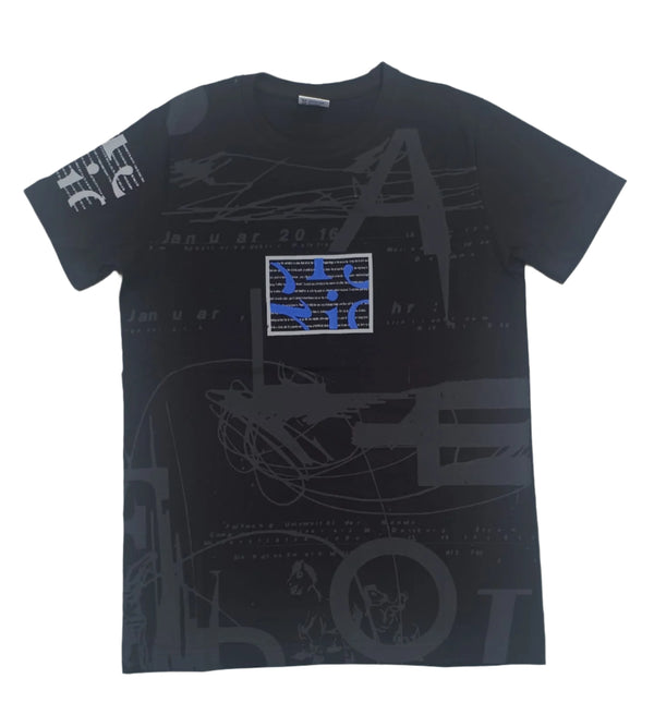 Black Stylish T-Shirt (Front & One Sleeve Printed)