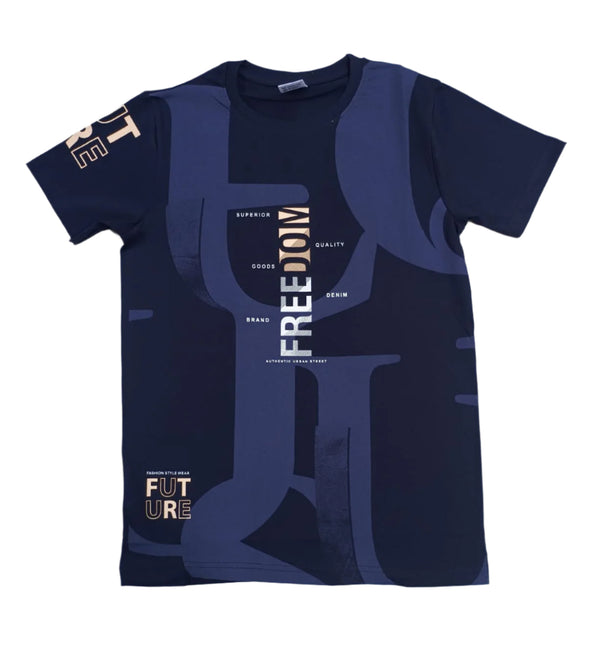 Dark Blue Stylish T-Shirt (Front & One Sleeve Printed)