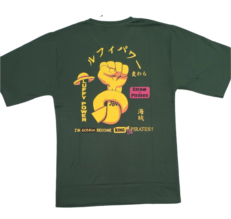 Dark Green Stylish T-Shirt Front & Back Printed Oversize (Down Shoulder)