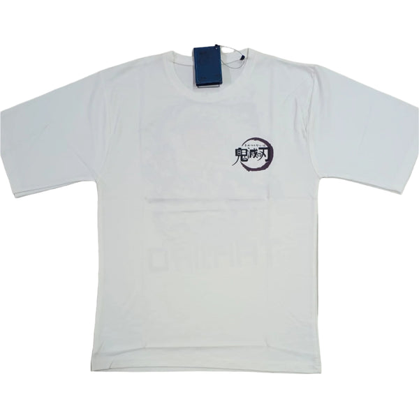 White Stylish T-Shirt Front & Back Printed Oversize (Down Shoulder)