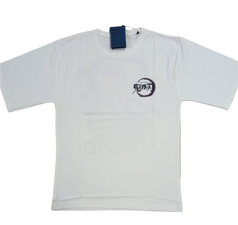White Stylish T-Shirt Front & Back Printed Oversize (Down Shoulder)
