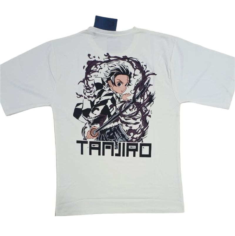 White Stylish T-Shirt Front & Back Printed Oversize (Down Shoulder)