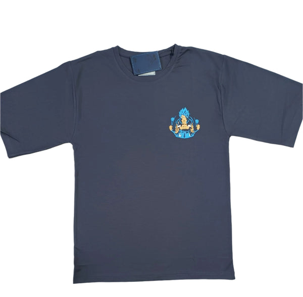 Blue Stylish T-Shirt Front & Back Printed Oversize (Down Shoulder)