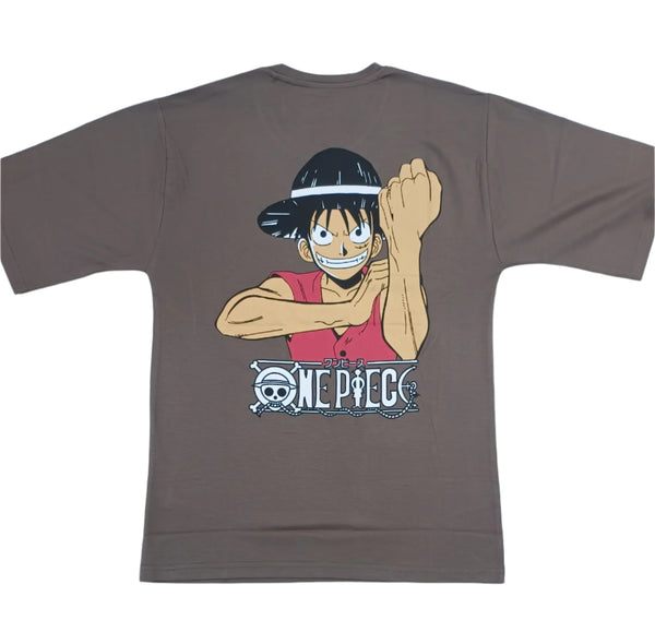 Brown Stylish T-Shirt Front & Back Printed Oversize (Down Shoulder)