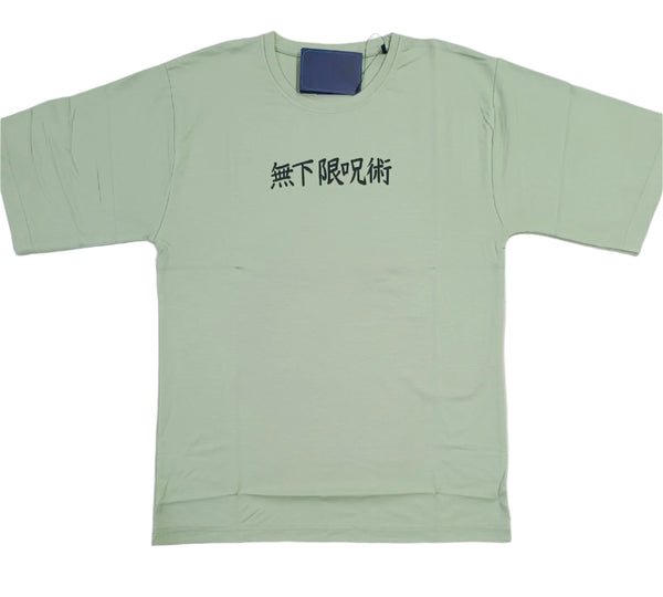 Light Green Stylish T-Shirt Front & Back Printed Oversize (Down Shoulder)
