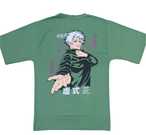 Dark Green Stylish T-Shirt Front & Back Printed Oversize (Down Shoulder)