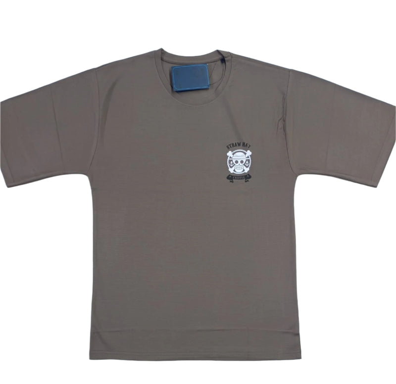 Brown Stylish T-Shirt Front & Back Printed Oversize (Down Shoulder)