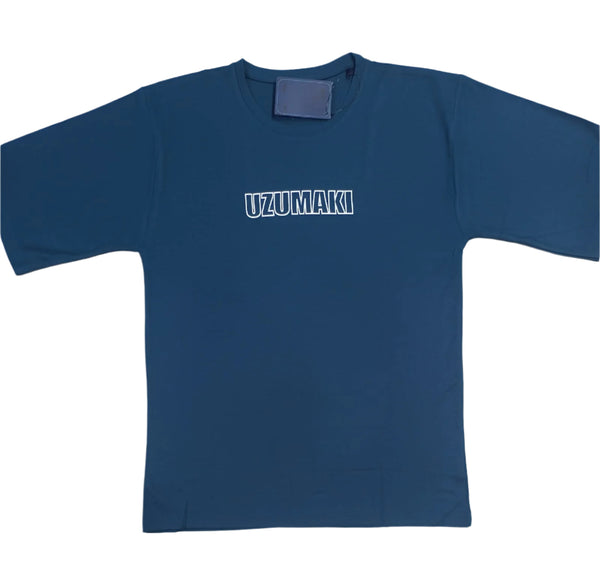 Dark Blue Stylish T-Shirt Front & Back Printed Oversize (Down Shoulder)