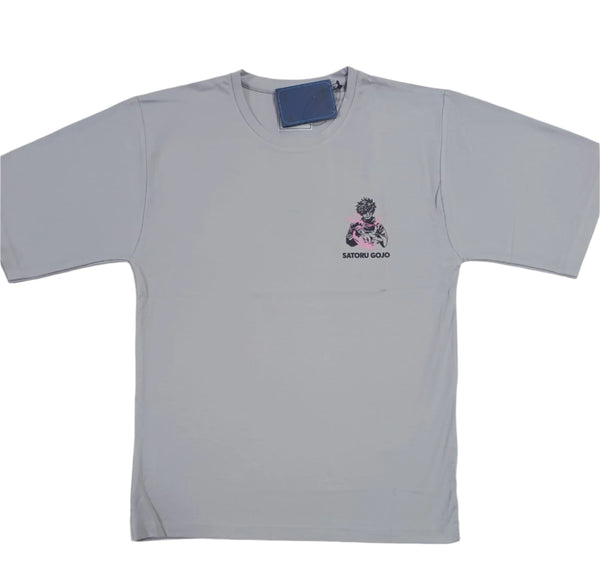 Grey Stylish T-Shirt Front & Back Printed Oversize (Down Shoulder)