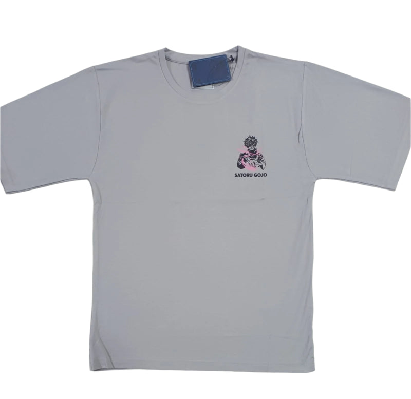 Grey Stylish T-Shirt Front & Back Printed Oversize (Down Shoulder)