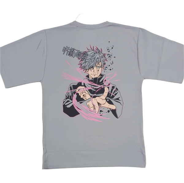 Grey Stylish T-Shirt Front & Back Printed Oversize (Down Shoulder)