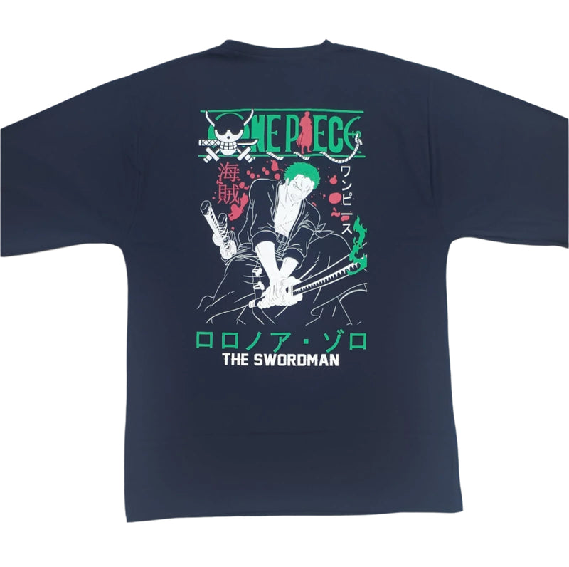 Dark Blue Stylish T-Shirt Front & Back Printed Oversize (Down Shoulder)