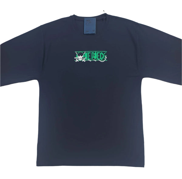 Dark Blue Stylish T-Shirt Front & Back Printed Oversize (Down Shoulder)