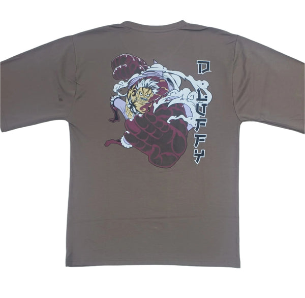 Brown Stylish T-Shirt Front & Back Printed Oversize (Down Shoulder)
