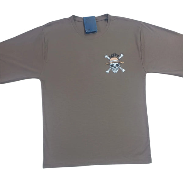 Brown Stylish T-Shirt Front & Back Printed Oversize (Down Shoulder)