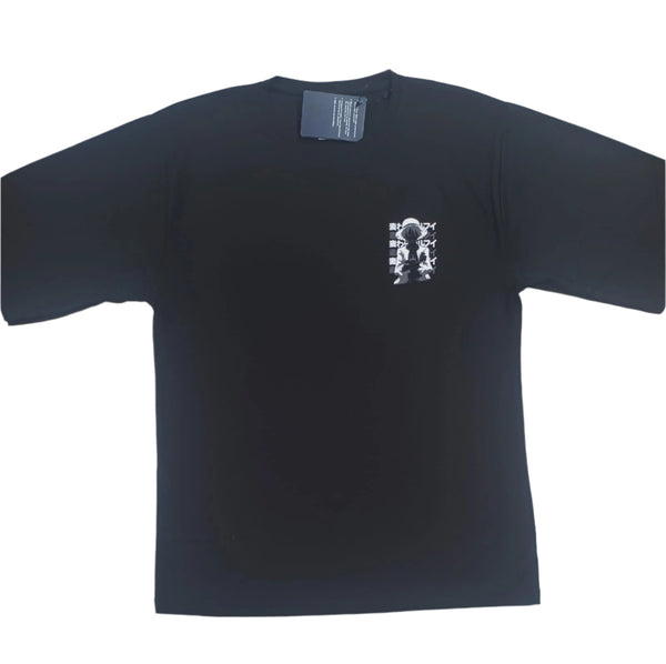 Black Stylish T-Shirt Front & Back Printed Oversize (Down Shoulder)