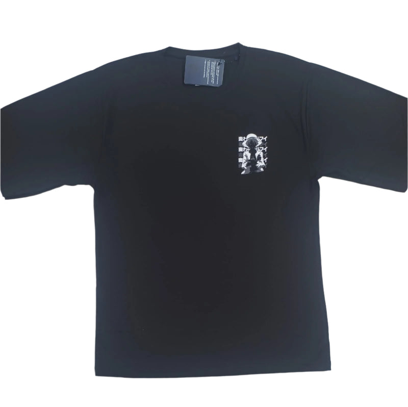 Black Stylish T-Shirt Front & Back Printed Oversize (Down Shoulder)