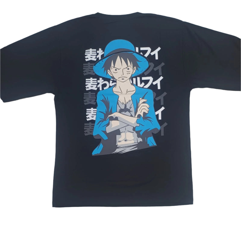 Black Stylish T-Shirt Front & Back Printed Oversize (Down Shoulder)