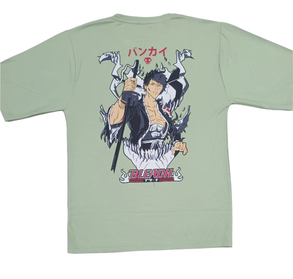 Light Green Stylish T-Shirt Front & Back Printed Oversize (Down Shoulder)