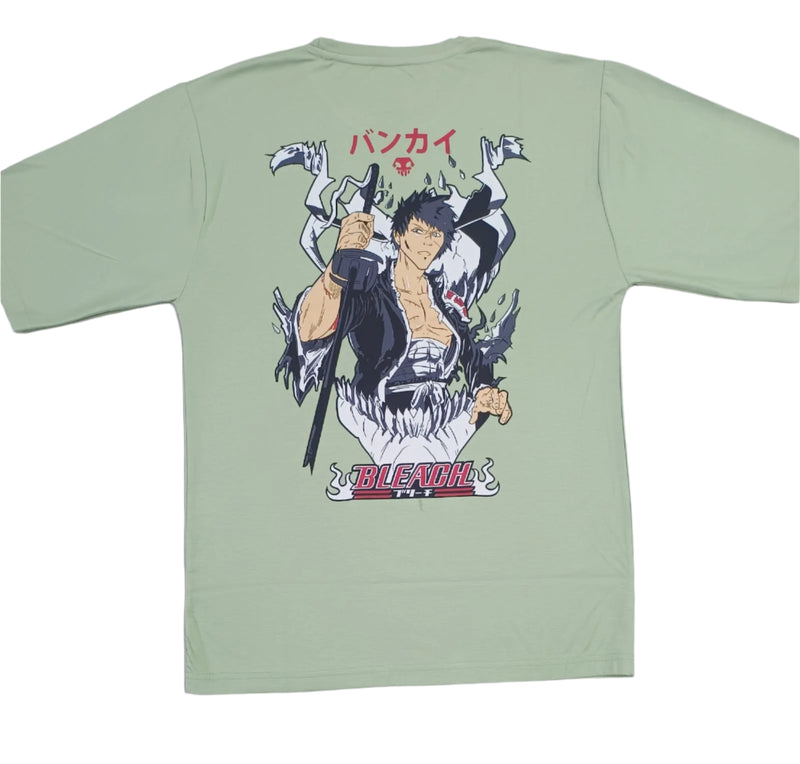 Light Green Stylish T-Shirt Front & Back Printed Oversize (Down Shoulder)