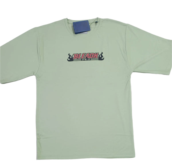 Light Green Stylish T-Shirt Front & Back Printed Oversize (Down Shoulder)