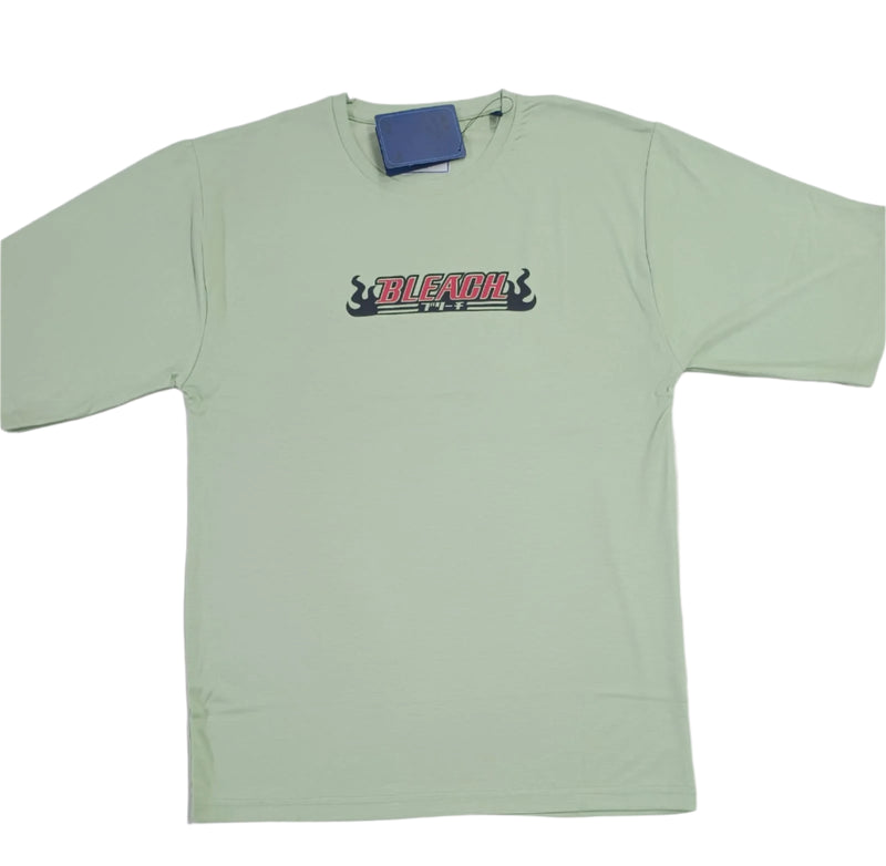 Light Green Stylish T-Shirt Front & Back Printed Oversize (Down Shoulder)