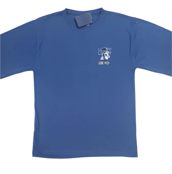Blue Stylish T-Shirt Front & Back Printed Oversize (Down Shoulder)