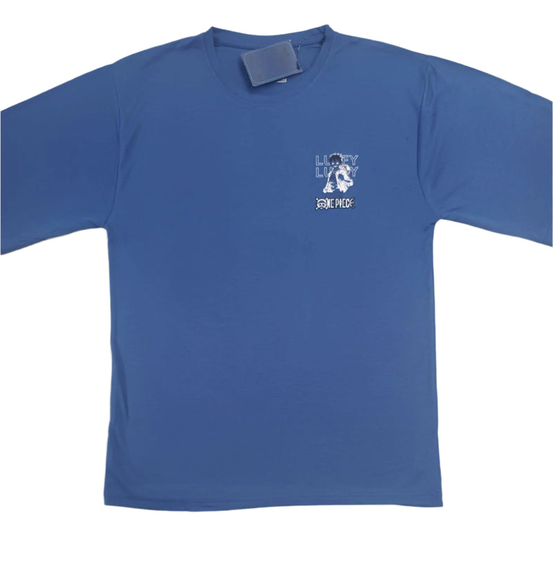 Blue Stylish T-Shirt Front & Back Printed Oversize (Down Shoulder)