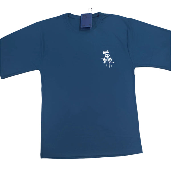Dark Blue Stylish T-Shirt Front & Back Printed Oversize (Down Shoulder)
