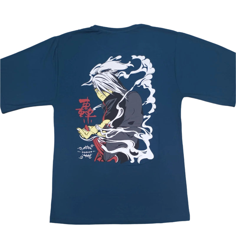 Dark Blue Stylish T-Shirt Front & Back Printed Oversize (Down Shoulder)