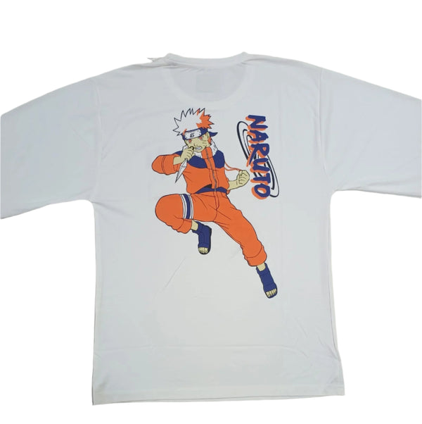 White Stylish T-Shirt Front & Back Printed Oversize (Down Shoulder)