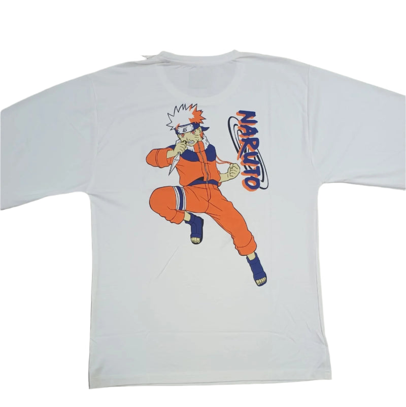 White Stylish T-Shirt Front & Back Printed Oversize (Down Shoulder)