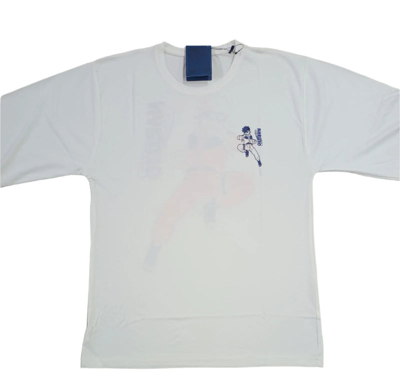 White Stylish T-Shirt Front & Back Printed Oversize (Down Shoulder)