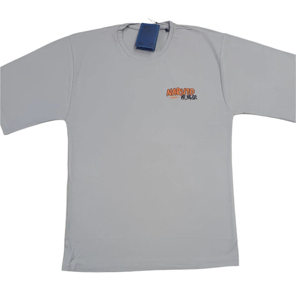Grey Stylish T-Shirt Front & Back Printed Oversize (Down Shoulder)